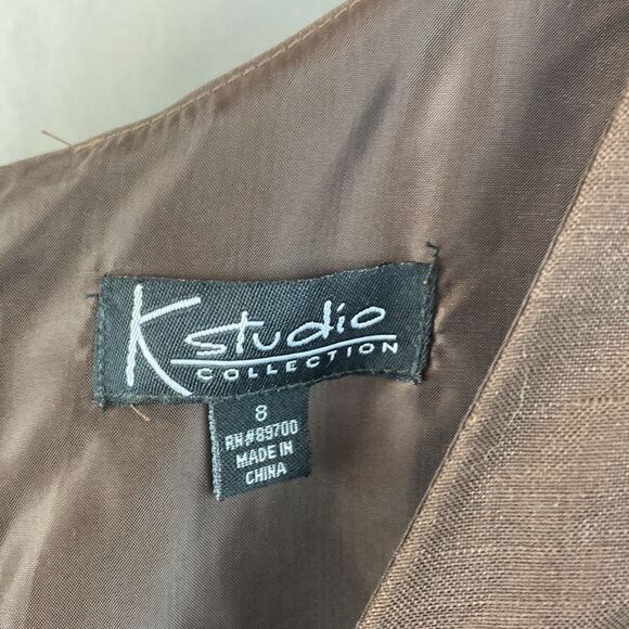 K Studio Brown Linen Blend Sleeveless Midi Dress 8 - Picture 6 of 7